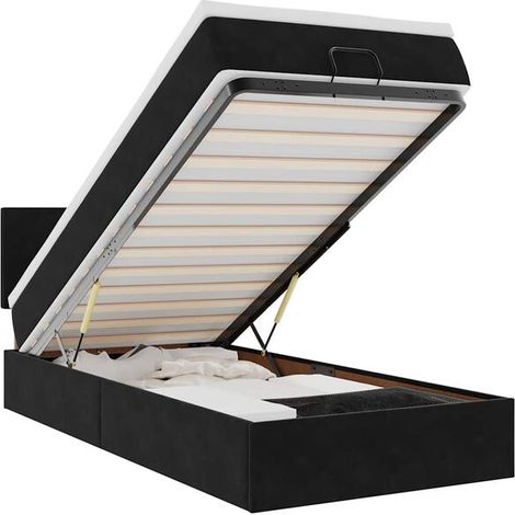 Lit ottoman avec matelas et lumière LED, noir, 80x200 cm, tissu velours. (1/5)