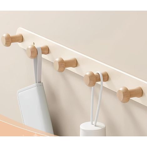 Porte-manteau Mural en Bois, Crochet Porte Manteau Mural Bois, Porte Manteau Crochets Patère Mural pour Salle de Bain Cuisine Chambre (Hêtre Naturel) (1/5)