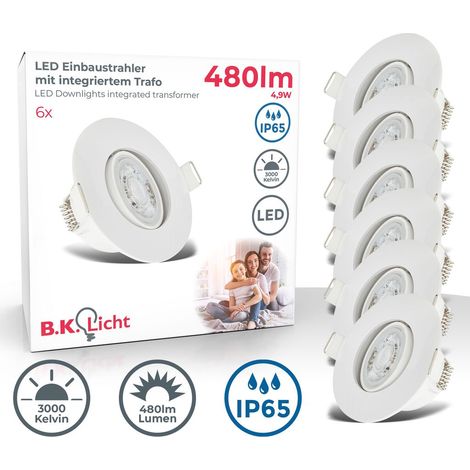 Einbaustrahler 68mm 6er Set - 230V, 4,9W, 480lm, LED, IP65, warmweiß, weiß