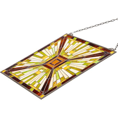 Mophorn Pannello per vetrata, 20 x 21 pollici, pannello a traversa sospeso ispirato a Tiffany con catena, design rettangolare verticale, arte decorativa classica artigianale per la cucina