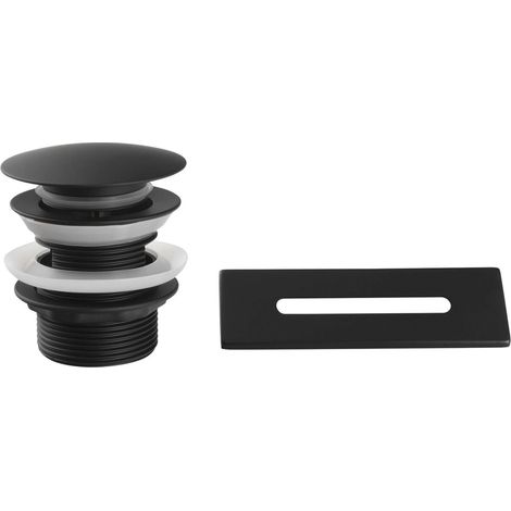 Aqualine - Ablaufgarnitur und Überlaufabdeckung für Badewanne, ClickClack, schwarz matt TF9005B (1/4)