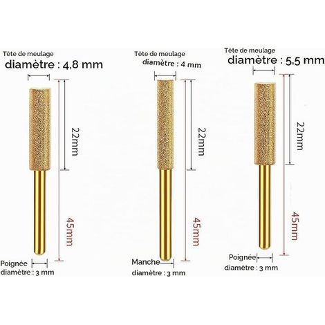 Diamant Affuteur Affuteuse de Chaine Tronçonneuse,Lime à Pierre pour Scie à Chaîne,Gabarit Affutage Chaine,avec 4 mm, 4,8 mm, 5,5 mm pour Affûter et Poncer (1/2)