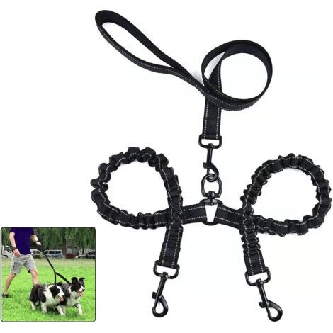 Hundeleinen für 2 Hunde, doppelte, verwicklungsfreie Leine zum Spazierengehen und Trainieren von Hunden, 360° drehbar, verstellbare Länge, reflektierend, doppelter Drahttrenner für zwei Hunde (1/5)