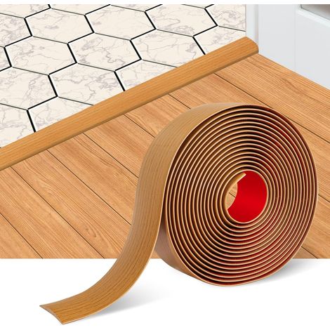 Bandes de transition auto-adhésives pour sols stratifiés, 5 cm de large, séparateur plat, élégant motif grain de bois (1 mètre, marron clair). (1/5)