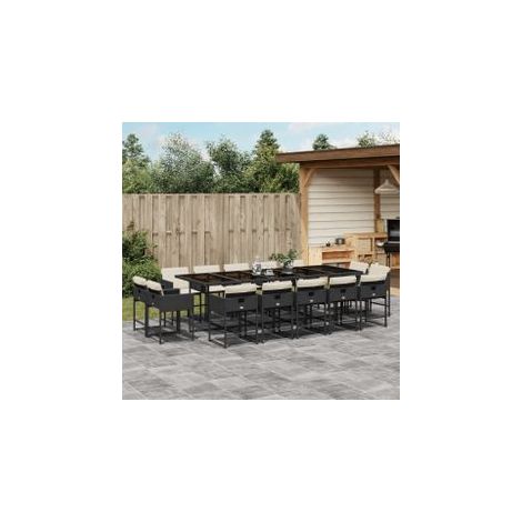 Ensemble à manger de jardin 15 pcs coussins noir résine tressée (1/5)