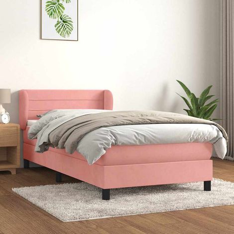 Cama box spring con colchón terciopelo rosa 80x200 cm (1/5)