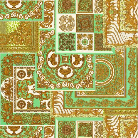 Papel pintado barroco Profhome 370482 papel pintado no tejido ligeramente texturado de estilo barroco brillante oro verde marrón 7,035 m2 (1/5)
