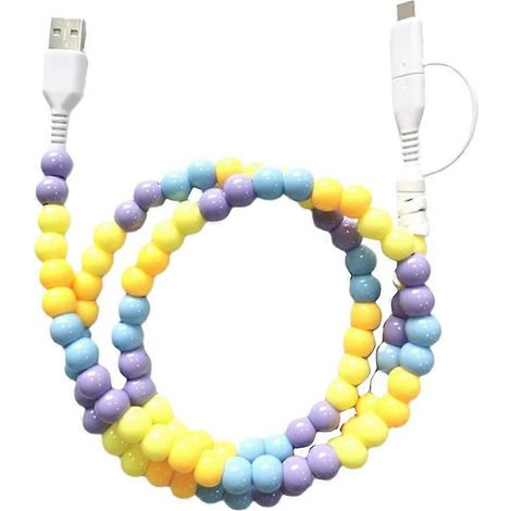 Câble de données portable 2 en 1 à perles, câble USB-C, câble de charge multiple, cordon de charge rapide fait main avec perles colorées, B (1/5)