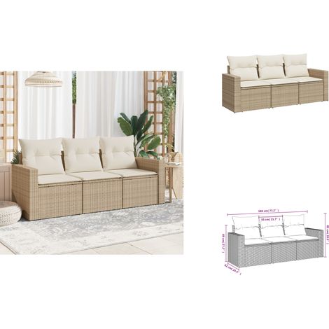 vidaXL Salon de jardin avec coussins 3 pcs beige résine tressée (1/3)