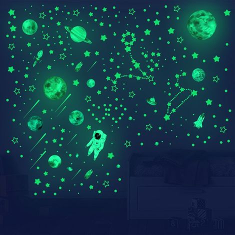 894 Pièces Planètes et Etoiles Lumineux Stickers Muraux Autocollants Fluorescents Sticker Mural pour Décoration de Enfants Chambre (1/4)