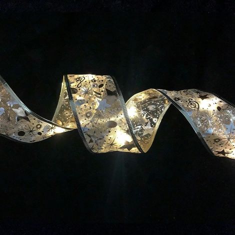 1 ruban lumineux LED pour la décoration du sapin de Noël - (3,8cm - ruban or - blanc) 2m 20 lumières (1/2)