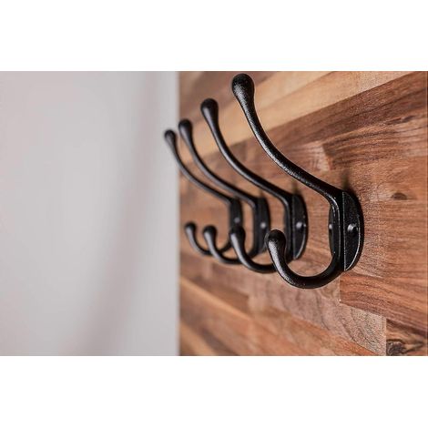Patères murales vintage en fonte (finition texturée noire, lot de 4) - Patères rustiques style ferme Idéales pour manteaux, sacs, serviettes, chapeaux Forme classique et élancée (1/4)