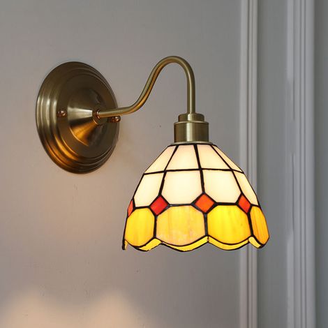 Applique murale, lampe de chevet vintage, appliques murales en laiton avec abat-jour en verre, applique d'intérieur (sans ampoule) (1/5)