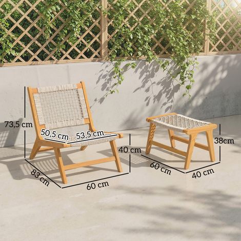 Gartensessel mit Hocker 2-teilig FSC Akazienholz Outdoor Loungesessel mit Rattan-Sitz Boho-Stil verstellbare Füße (1/5)