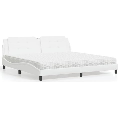 vidaXL Lit avec matelas Zadar blanc 200x200 cm similicuir (1/5)