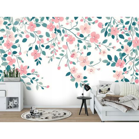 Vlies Fototapete Blumen 250x175 cm, Tapeten, für Wohn und Schlafzimmer, Vliestapete Wandtapete Tapete 3D Effekt- inkl. Kleister - Botanisch Rosa Weiß, WallArena (1/4)
