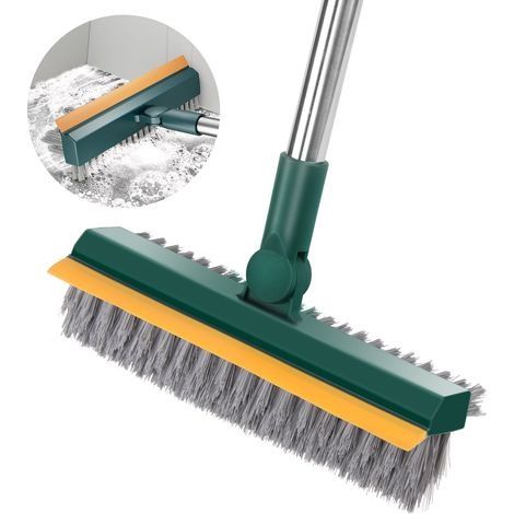 Brosse à récurer 3 en 1 avec manche long, brosse de nettoyage extensible pour sols muraux, brosse de pont avec rotation à 180°, brosse à récurer à poils rigides pour salle de bain (1/5)