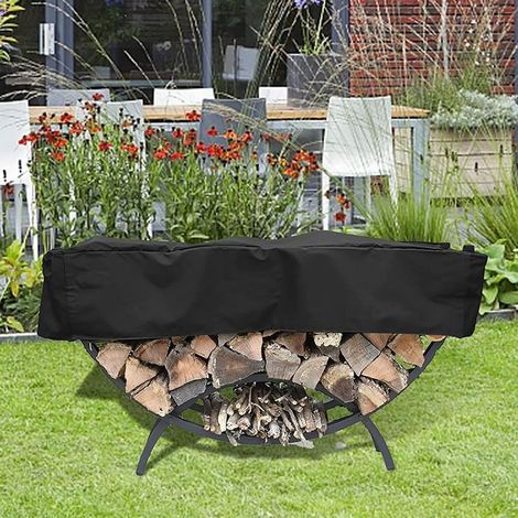 QAZQA Couverture de Support de Bois de Chauffage Crescent, Protection de Stockage de Tas de Bois Demi-Rond pour Intérieur Extérieur, Couverture Résistante Aux Intempéries, noir (1/5)