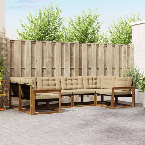 Outdoor-Sofagarnitur mit Kissen 6 pcs Natur und Beige (1/5)