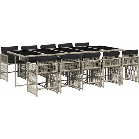 Maison Exclusive - 11-tlg. Garten-Essgruppe mit Kissen Hellgrau P