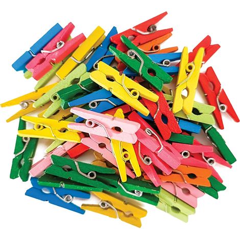 Lot de 50 Pinces, Bois naturel, Couleurs assorties, Loisirs créatifs, DIY
