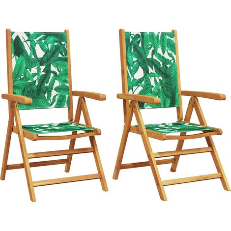 Maison Exclusive - Sedie pieghevoli, 2 pezzi, motivo a foglie, in legno massello di acacia e tessuto. (1/5)