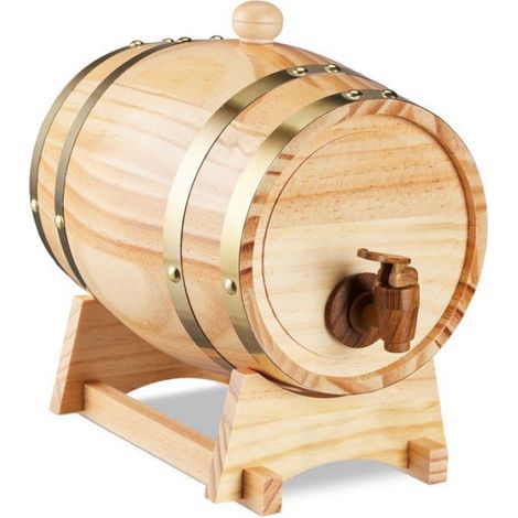 Fût À Boissons - 2,2 L - Bois Pin - Support Et Robinet Inclus - Pour Vin Whisky Spiritueux - Décoratif Bar Salon (1/5)