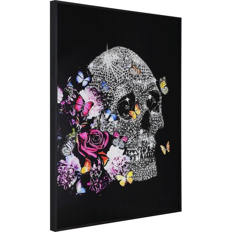 LED Leinwanddruckbild Totenkopf Blumen Dimmbar Farbwechsel Fernbedienung H 90 cm (1/5)