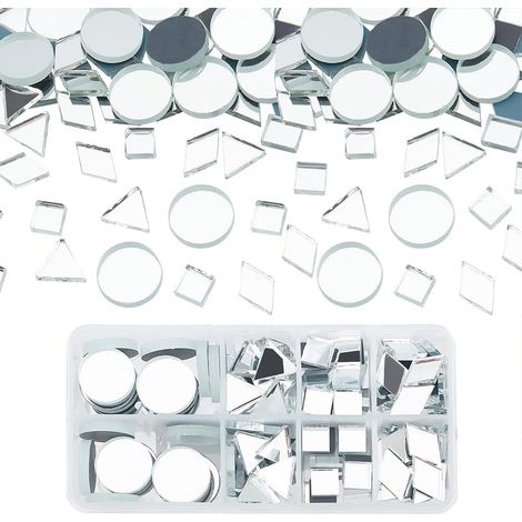 Carreau de mosaïque miroir, 180pcs 4 formes : rond/triangle/losange/carré en verre transparent pour la maison de porte de mur d'art (1/5)