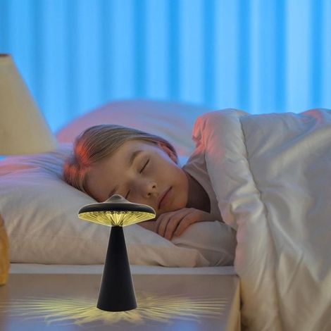GROOFOO Lampe de bureau champignon 1pc Lumière ambiante LED UFO avec contrôle tactile Lumière ambiante mignonne et créative,veilleuse rechargeable par USB pour les bars,lumières de décoration noir (1/4)