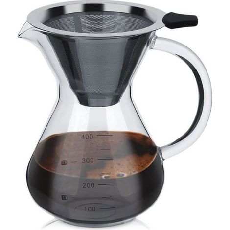 Cafetière à verser - - 400 ml - Verre borosilicaté - Filtre en acier inoxydable - Argent (1/4)