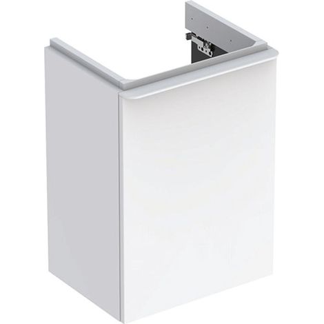 Meuble bas Geberit Smyle Square pour lave-mains,avec une porte: Largeur 44.2cm, Hauteur 61.7cm, Profondeur 35.6cm, blanc / laqué très brillant, blanc alpin / thermopoudré mat, Largeur de lavabo:45cm,