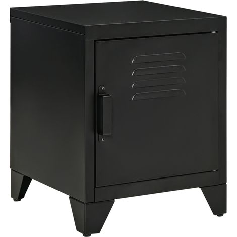 Mesita de noche de metal negro 40 x 40 x 50 cm con estante regulable y puerta (1/5)