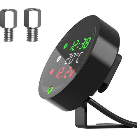 Medidor de temperatura del agua para motocicleta modificado, voltímetro de 12 V, cronómetro, puerto de carga USB, pantalla digital 5 en 1, resistente al agua (1/5)