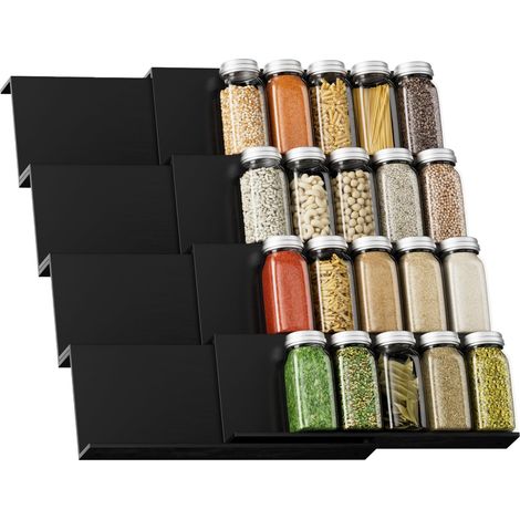 Lot de 8 étagères à épices de tiroir - Système de rangement extensible de 30 cm à 60 cm - Pour cuisine, armoire, plan de travail - Noir (1/5)