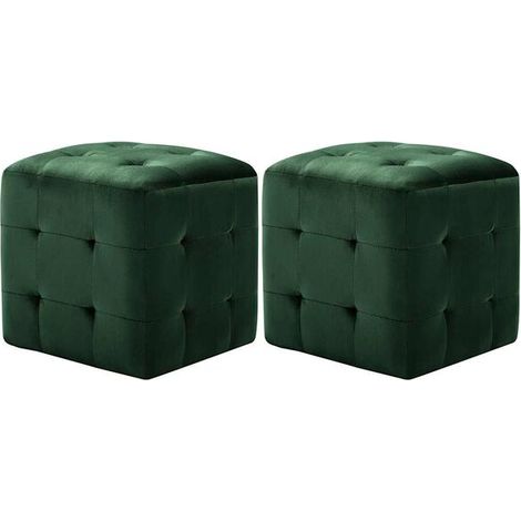 Lot de 2 Poufs en Velours Vert, 30x30x30 cm (1/5)