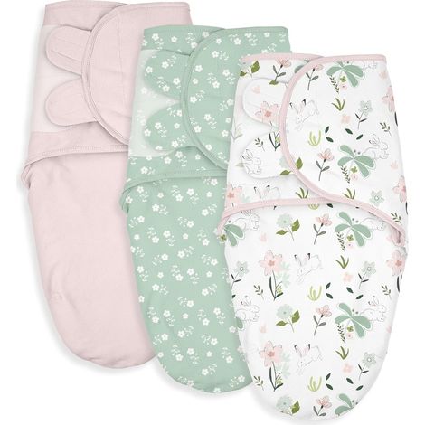 Kids Sac de Couchage pour Les bébés de 0 à 3 Mois, enveloppes pour emmailloter en Coton Biologique à 100%, Unisexe, Filles et garçons Lot de 3 (Rose) (1/5)