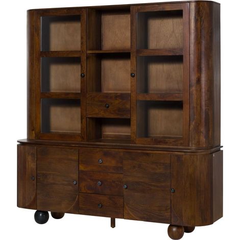 Buffet Mango 204x50x210 dunkelbraun lackiert / Marmor schwarz FLORENZ 225