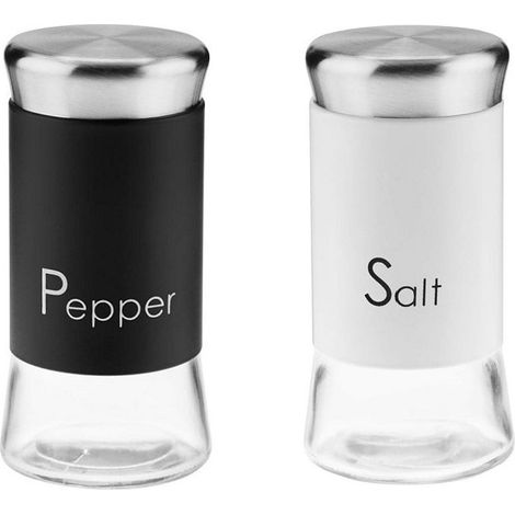 Salero + pimentero, recipiente de vidrio para especias Greno, 150 ml, acero inoxidable, negro y blanco.