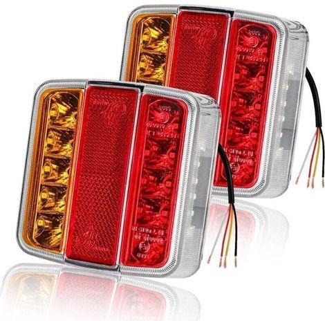 2 pièces feux arrière de remorque 26 LED 12V feux arrière clignotants feux stop réflecteurs feux de plaque d'immatriculation IP67 étanche multifonction remorque camion caravane van bateau (1/4)