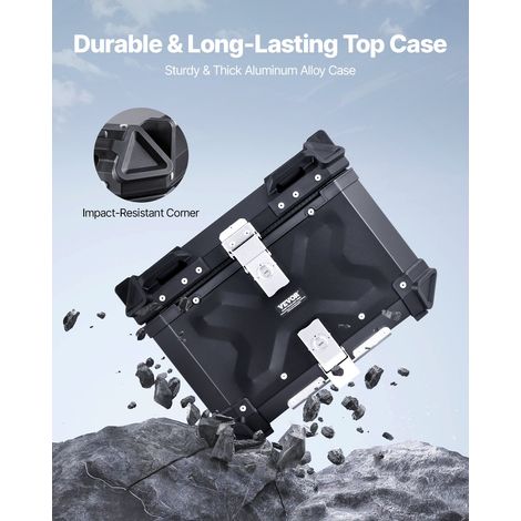 Top case moto universel en alliage d'alu avec doublure en cuir, coffre arrière moto amovible étanche 45 L, serrure et coussin de do… (1/5)