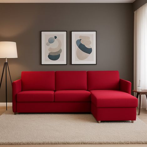 Dmora - Sofá fijo con península Ubalda, Sofá esquinero para salón, acolchado, desenfundable, calidad 100% Made in Italy, 260x160 h90 cm, Rojo (1/5)