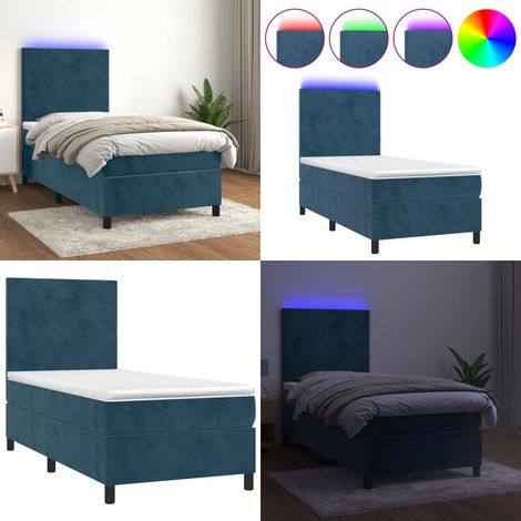 Boxspringbett mit Matratze & LED Dunkelblau 100x200 cm Samt - Boxspringbett - Doppelbett - Samtbett - Luxusbett - Schlafsofa - Home & Living (1/5)