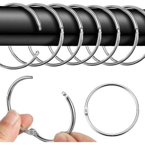 40 Pack Opening Curtain Rings, 50 mm Curtain Rings, Round Rings, Curtain Clips, Metal Clips for Shower Curtains and Curtain Rods (Silver) (1/4)
