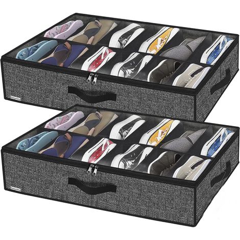 2er-Pack Schuhaufbewahrungstaschen mit transparentem Fenster – Schuh-Organizer mit 12 Fächern für die Aufbewahrungsbox unter dem Bett
