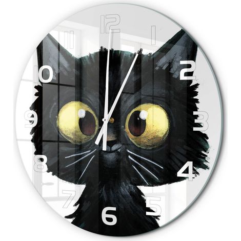 Horloge Murale Ronde Moderne en Verre Trempé Silencieuse Maison Bureau Illustration de chat fi 60 cm (1/5)