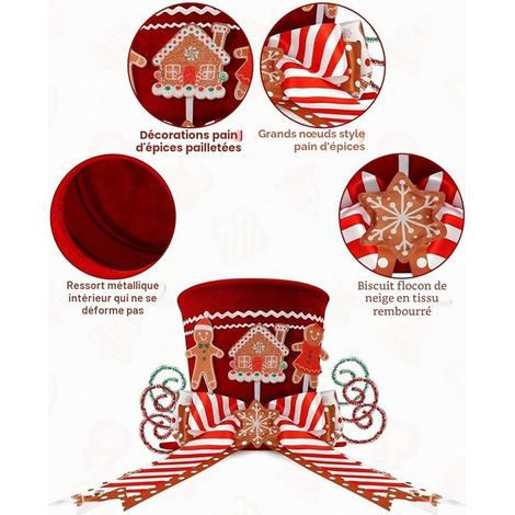 Tree Topper, 25 cm Red Tree Spikes Top Hat with Bow Ribbon for Home, Christmas, Holidays, Winter, Party, Decoration, Office Ornaments (1/3)