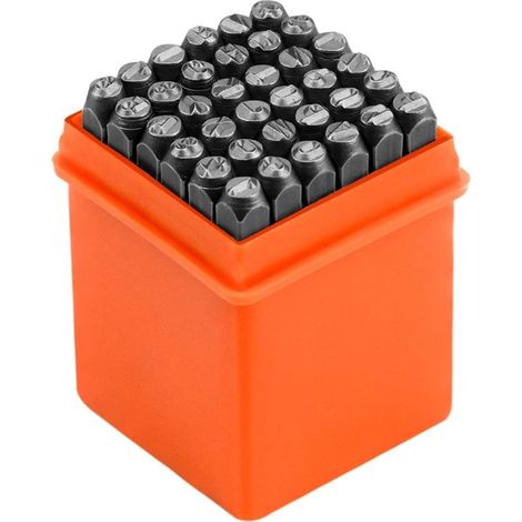 36-Piece 4mm Letter Punch Set – Letters A-Z, Numbers 0-9 – Chrome-Plated Steel for Marking Metal, Wood, and Leather – Orange Storage Box (1/5)