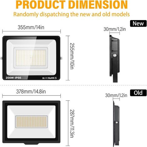 Projecteur LED Exterieur 200W, 20000LM Spot LED Extérieur Blanc Chaud 3000K, IP66 Etanche Eclairage Exterieur Lumière de Sécurité pour Patio, Jardin, Garage, Terrasse, Usine, Entrée (1/4)