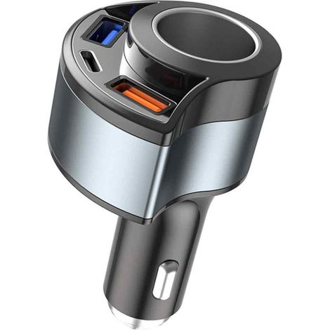 Adaptateur allume-cigare multiport 4 en 1, répartiteur de charge rapide double USB Type C, adaptateur 12 V-24 V compatible avec iPhone, Samsung, Android et appareils. (1/5)